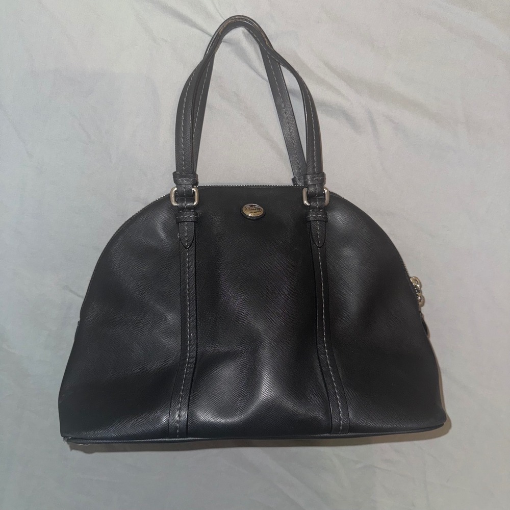 Coach Cora Domed Satchel Black Crossgrain Leather Handbag F25671